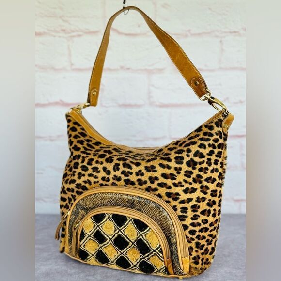 Clever Carriage Company Ponyhair Mixed Material Gorgeous Cheetah Print Hobo Bag - Picture 2 of 15